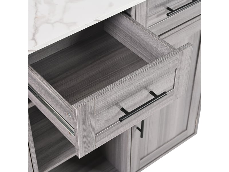 Desserte de cuisine 139 x 46 x 91,5 cm grise en mdf, plateau pliant, 3 tiroirs et roulettes verrouillables  - Conforama E