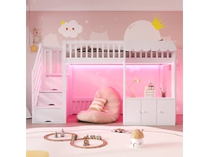 Lit mezzanine 90x200 cm <strong>OKMYHOME</strong> <strong></strong> coloris blanc