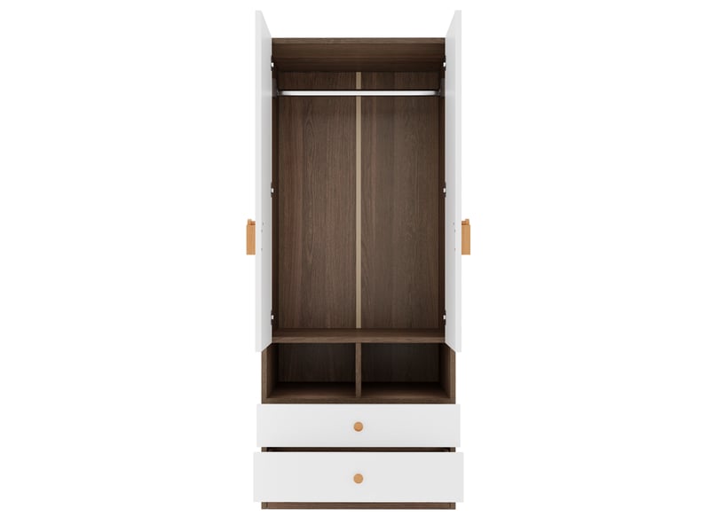  Armoire,70x50x170 cm,2 portes avec 2 tiroirs,mdf,coloris bois et blanc  - Conforama D
