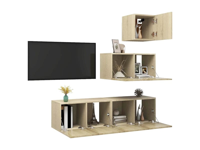  Ensemble de meubles tv 4 pcs chêne sonoma bois d'ingénierie shl31310  - Conforama C