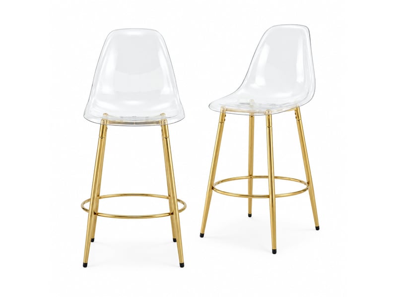  Lot de 2 tabourets de bar avec dossier et repose-pieds - lpospi - assise 66 cm, pet, métal - transparent et doré  - Conforama A