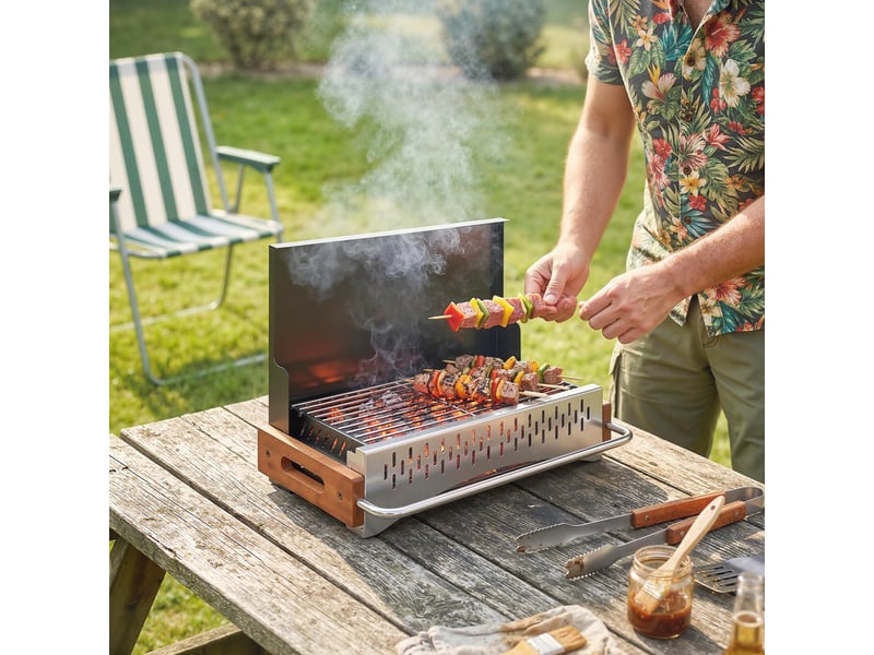  Barbecue au charbon pliable et portable 50,5x34x33 cm avec bac à charbon amovible, pour camping et pique-nique, noir  - Conforama C