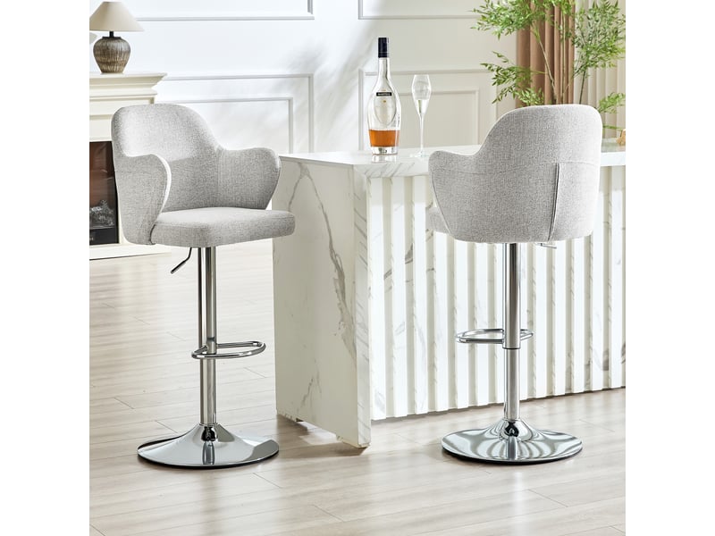  Lot de 2 tabourets de bar  50x45x97-118cm- hauteur réglable et pivotant à 360° - assise rembourrée avec accoudoirs - acier inoxydable - gris clair  - Conforama B
