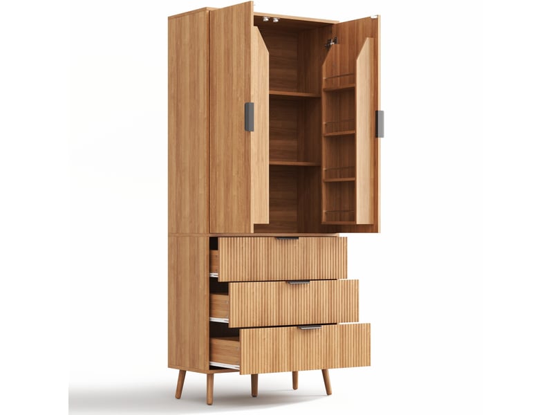 Armoire de cuisine 2 portes et 3 tiroirs 75x35x180 cm en mdf naturel - Conforama D