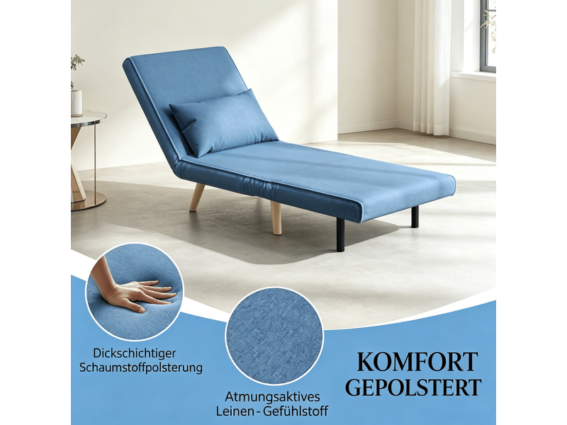 Fauteuil convertible 1 place avec dossier réglable sur 5 positions et coussin amovible, en polyester et métal bleu  - Conforama E