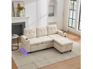 Canapé d'angle droit convertible VIVRYN 3 places Tissu beige avec coffre de rangement