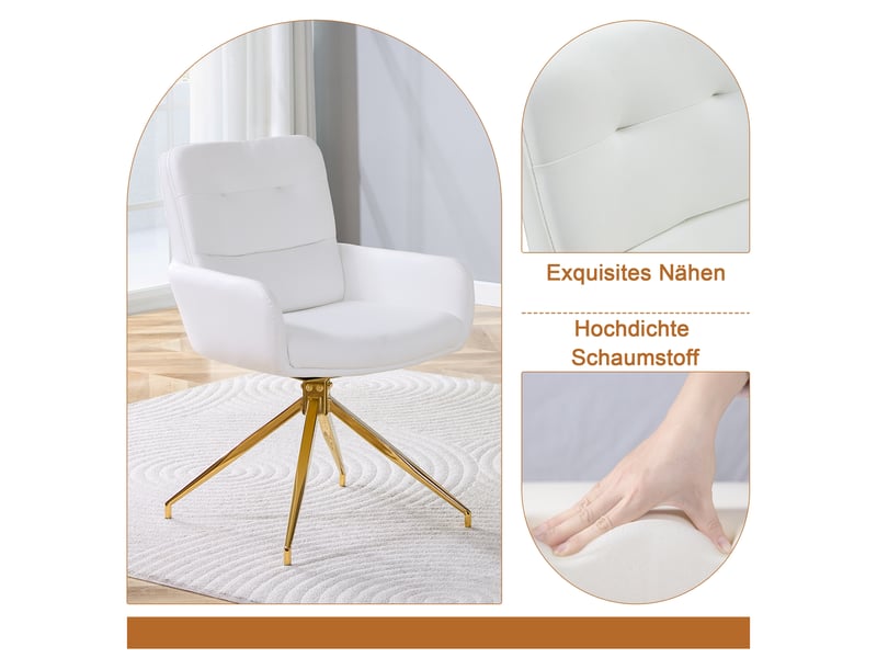  Ensemble table ronde et 2 chaises, table à manger en verre trempé ø 85 cm, sièges pivotants en similicuir blanc, métal doré  - Conforama R