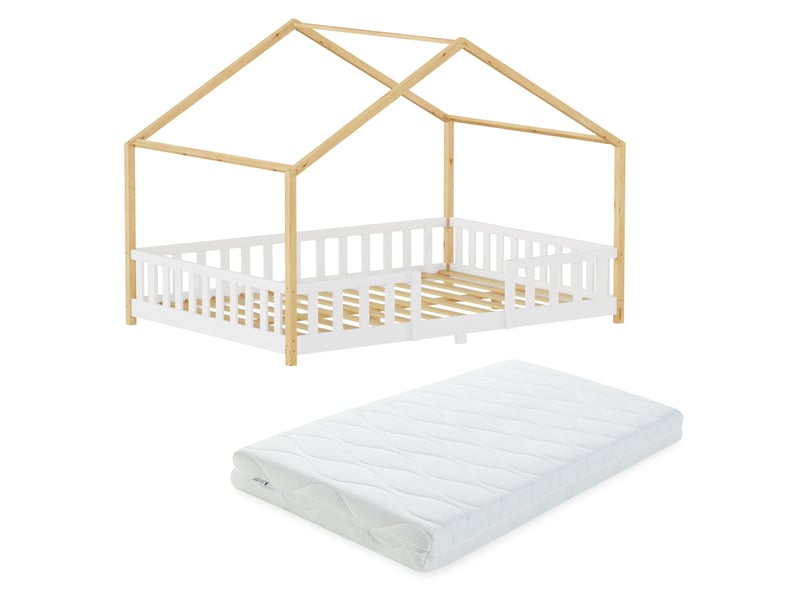  Lit d'enfant en forme de maison treviolo avec matelas 120 x 200 cm bois de pin blanc naturel [en.casa] Treviolo - Conforama A