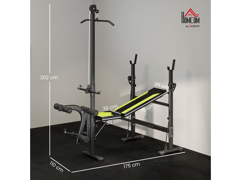  Banc de musculation fitness entrainement complet dossier réglable cordes traction curler supports barre et  - Conforama E