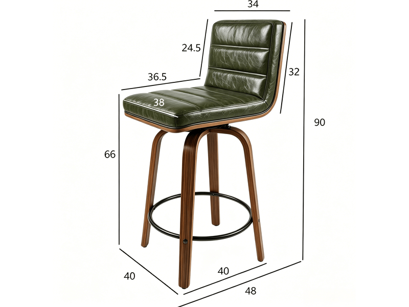  Lot de 2 tabourets de bar pivotants 48x40x90 cm polyuréthane, pieds et repose-pieds, bois,  couleur vert, design vintage  - Conforama C