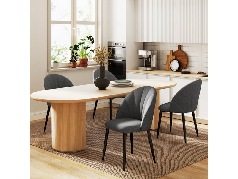  Chaises de salle à manger lot de 4 ergonomiques  - pieds acier, tissu effet velours gris foncé  - Conforama B