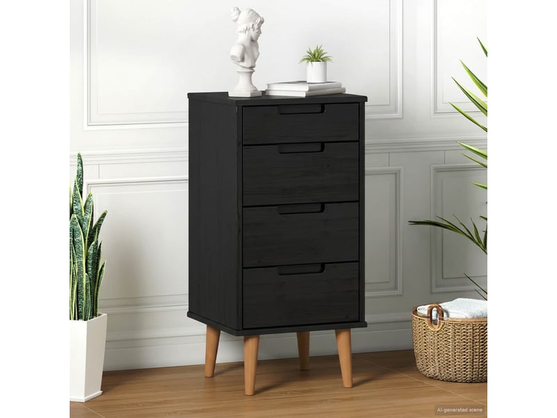  Commode chambre adulte, armoire à tiroirs molde noir 40x35x82 cm bois de pin massif  - Conforama B