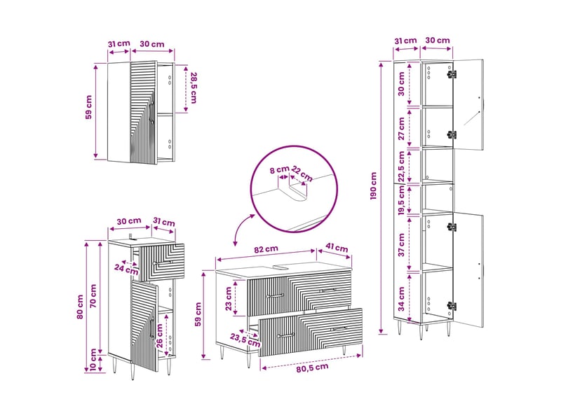 Ensemble de 4 pièces d'armoires de salle de bain haarlem cf63260 - Conforama E