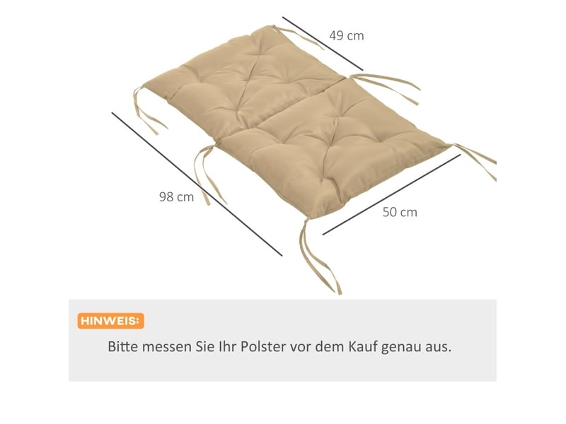  Lot de 2 coussins de chaise 98x50x8 cm avec liens de fixation en tissu khaki  - Conforama D