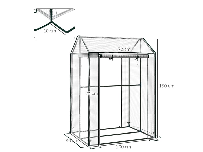  Serre de jardin 100 x 80 x 150 cm – blanche – deux portes et quatre aérations latérales en pe renforcé  - Conforama C