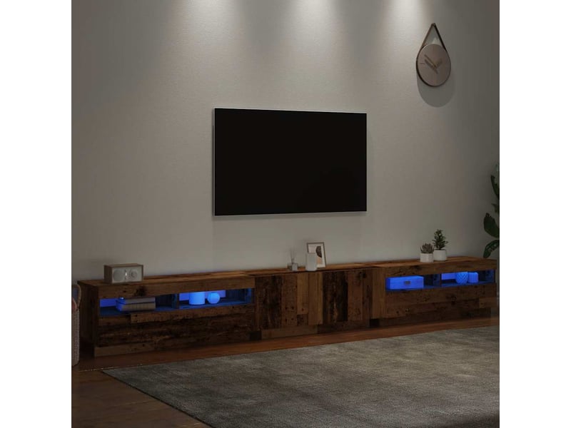  Meuble tv - banc tv - meuble de rangement avec lumières led vieux bois bois d'ingénierie  - Conforama E