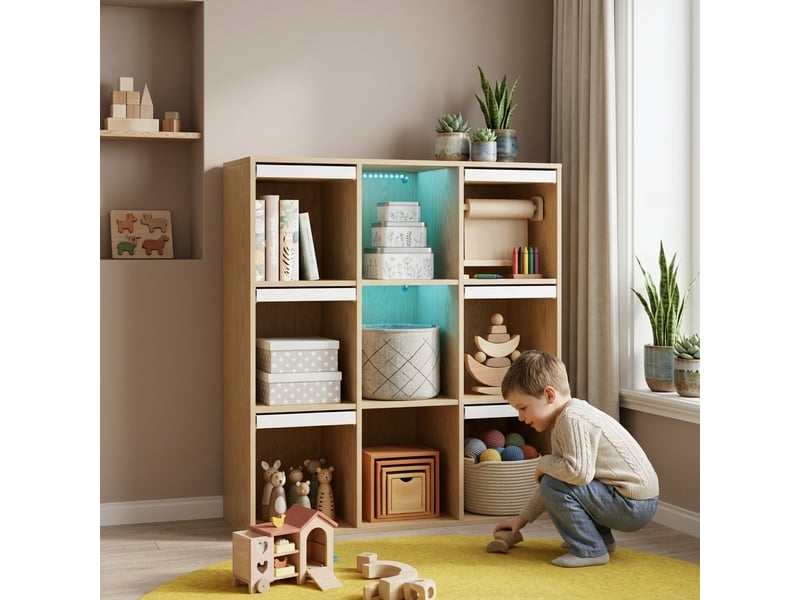 Meuble de rangement enfant - rangements intégrés - structure bois - organisation des jouets - rangement chambre - naturel CozyNest - Conforama B