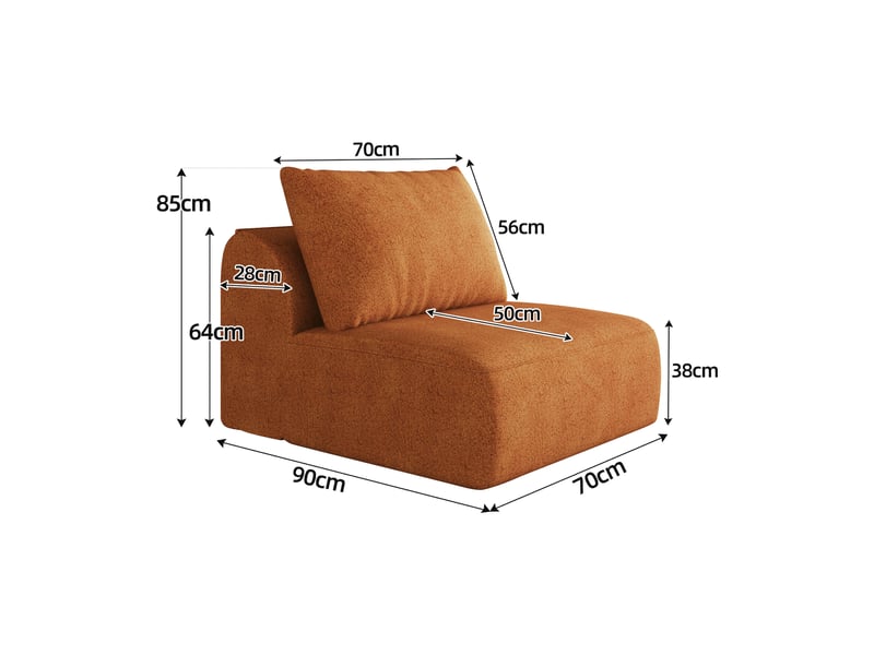  Fauteuil 1 place orange en tissu chenille doux avec mousse haute résilience, design moderne sans montage requis pour salon, 70x90x85cm  - Conforama C