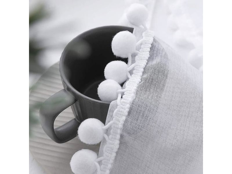  Voilages blancs en polyester avec pompons et oeillets 2 panneaux 132 x 259 cm  - Conforama E