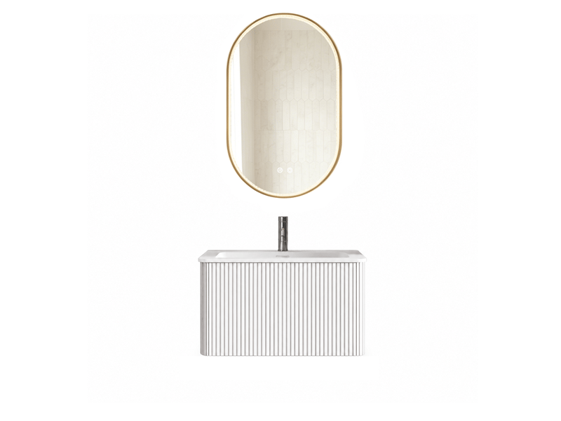  Meuble de salle de bain suspendu 61 x 46,5 cm - blanc - vasque et miroir led antibuée réglable  - Conforama A