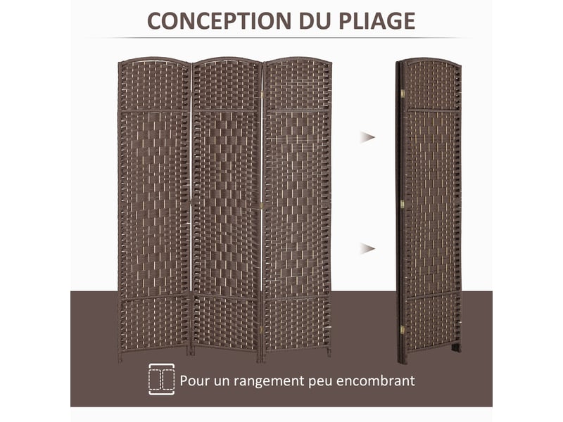  Paravent intérieur en bois 3 panneaux séparateur de pièce pliable pour salon chambre 135 x 180 cm marron  - Conforama D