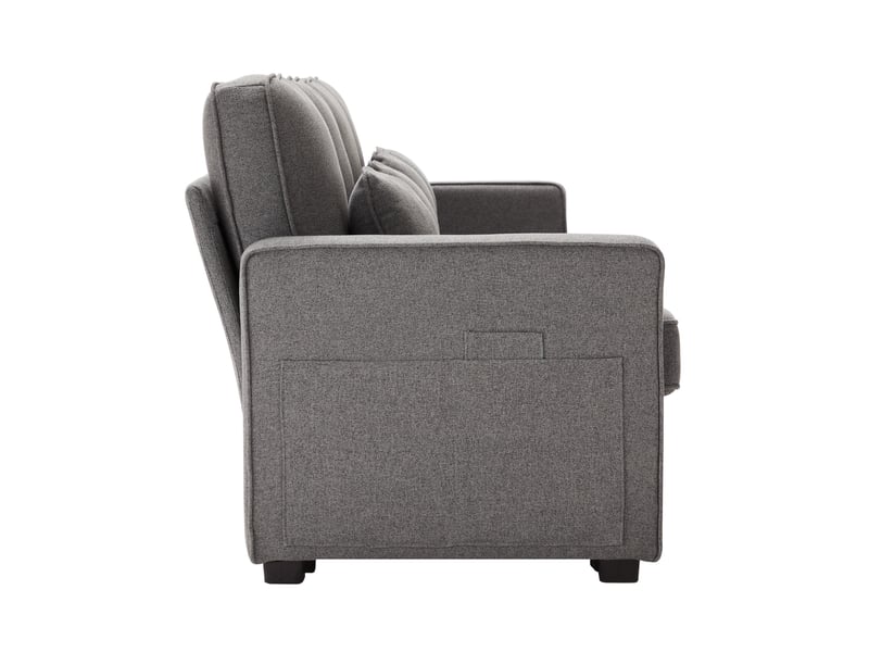  Canapé 4 places 290x83x88 cm avec console et usb, poches de rangement, bois et métal, gris foncé, design moderne  - Conforama E
