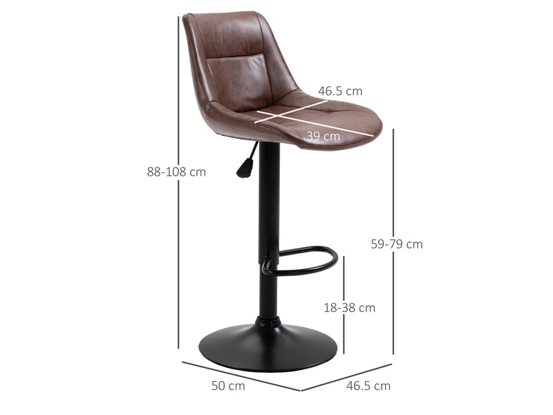  Lot de 2 tabourets de bar réglables en hauteur, avec dossier, pivotants en cuir synthétique marron style vintage, idéaux pour cuisine et bar  - Conforama C