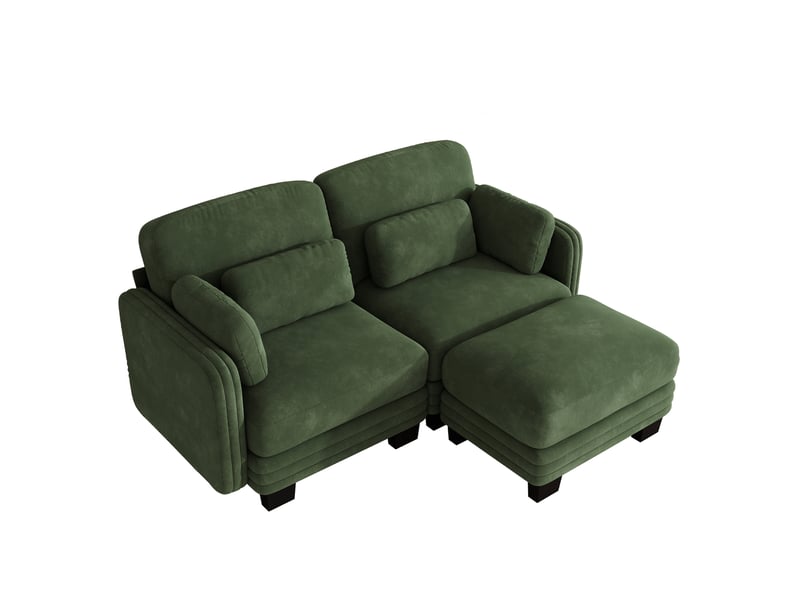  Canapé d'angle modulable 2 places 176x143x88 cm en chenille verte  - Conforama A