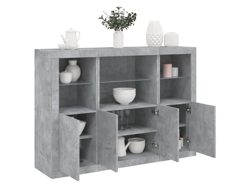  Buffets avec lumières led 3 pcs - bahut - meuble de rangement gris béton bois d'ingénierie  - Conforama B