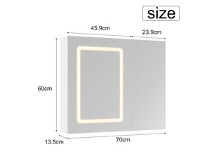 Armoire de toilette led 2 portes - 70 x 13.5 x 60 cm-blanc - meuble de salle de bain avec éclairage 3 couleurs, antibuée et double miroir