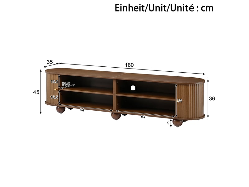  Meuble tv ovale effet bois clair 4 portes au design ondulé 3d  - Conforama E
