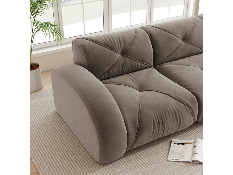  Canapé droit modulaire 2 places taupe en tissu, avec 2 poufs, sans montage, idéal pour le salon familial  - Conforama D