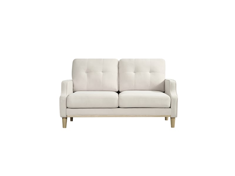 Canapé droit 2 places beige en tissu 135 x 72 x 85 cm avec port usb et pieds en bois pour petit appartement W3423S00002 - Conforama E