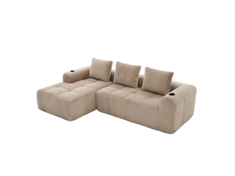 Canapé modulable, 3 places, avec accoudoirs, revêtement en velours côtelé, , sans assemblage, kaki  - Conforama A