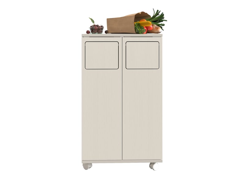  Meuble de tri des déchets 46,7x35x80 cm à roulettes, pour cuisine, design moderne, élégant, en mdf, bois clair et blanc  - Conforama E