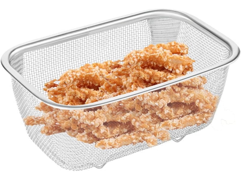  Panier à tamis en acier inoxydable, passoire cuisine tamis rectangulaire avec des jambes filtre à huile à mailles fines, panier à frites carré  - Conforama C