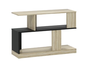 Table d'appoint en forme s, bout de canapé à 3 niveaux étagères de rangement, effet bois naturel noir, 90 x 30 x 61 cm