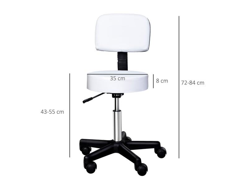  Tabouret de bureau roulant blanc en cuir régénéré, hauteur réglable 43-55 cm avec dossier ergonomique  - Conforama C
