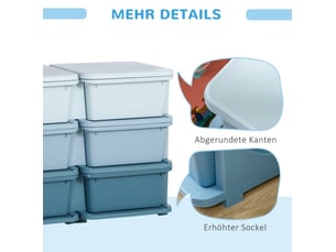 Meuble de rangement enfant 75 x 37 x 56,5 cm bleu en plastique, 6 bacs amovibles avec assise