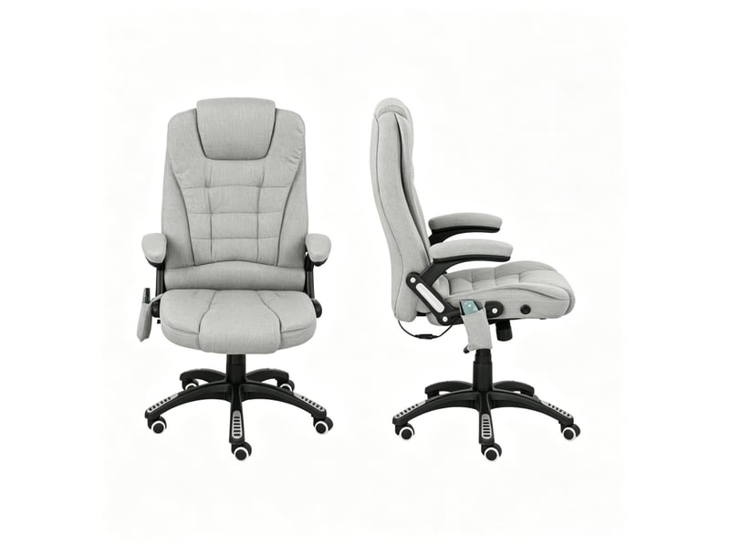  Fauteuil de bureau massant chauffant 68 x 72 cm – gris clair – inclinaison 120° et hauteur réglable  - Conforama A