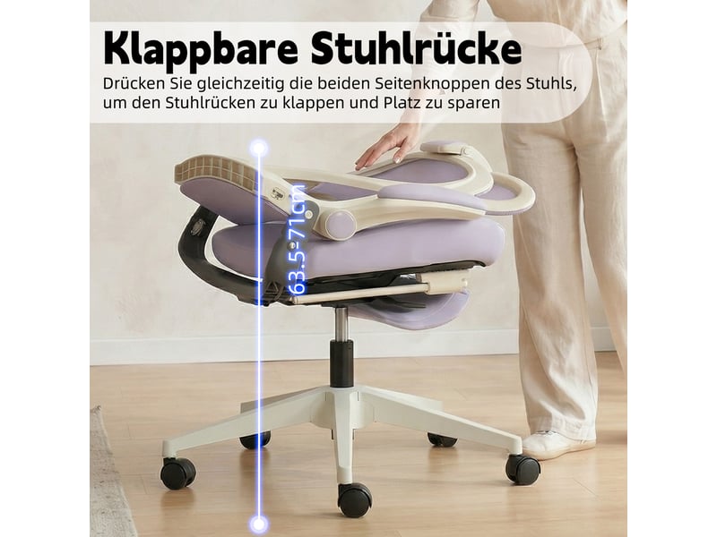  Chaise de bureau ergonomique pliable avec appui-tête 3d et soutien lombaire - lpospi - maille et mousse - violet  - Conforama E
