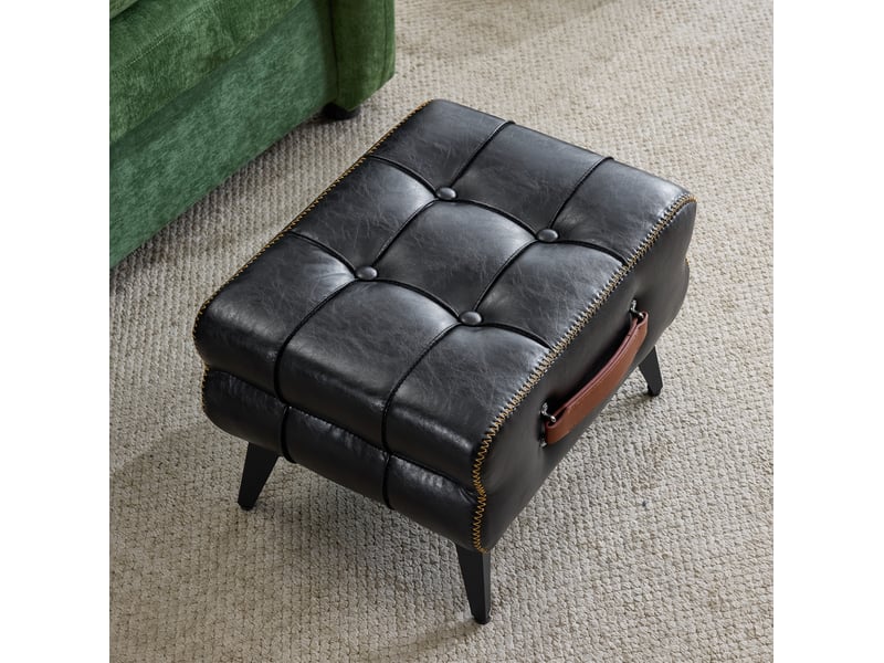  Pouf 43x33x30 cm portable avec poignée en polyuréthane (pu) noir  - Conforama C