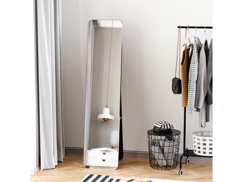  Miroir sur pied et mural avec cadre en bois et support pliable, 37 x 43 x 156 cm, noir  - Conforama D