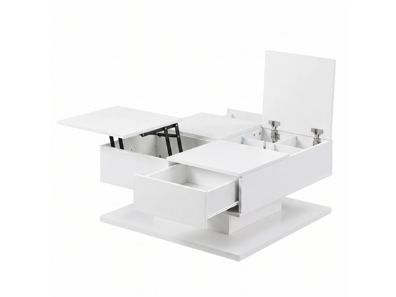 Table basse relevable brillante avec tiroirs, couvercle rabattable et led contrôlée par appli - Conforama D