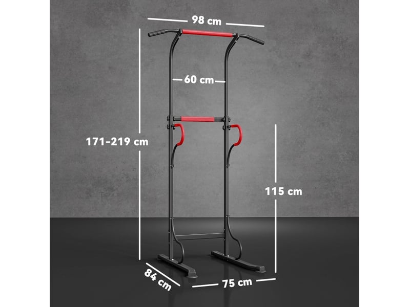  Tour de musculation réglable 98 x 84 x 171-219 cm – noir et rouge – tractions, dips et levées de jambes  - Conforama C