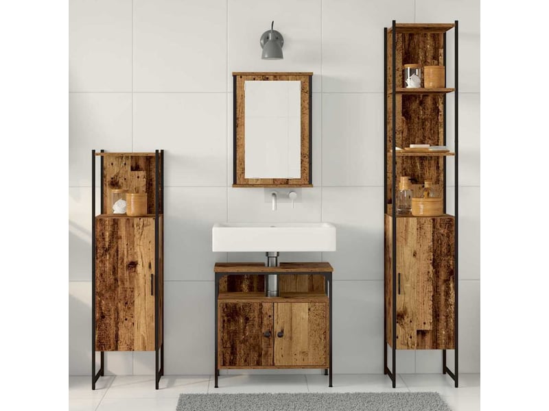  Ensemble de mobilier de salle de bain 4 pc bois ancien cf64495  - Conforama D