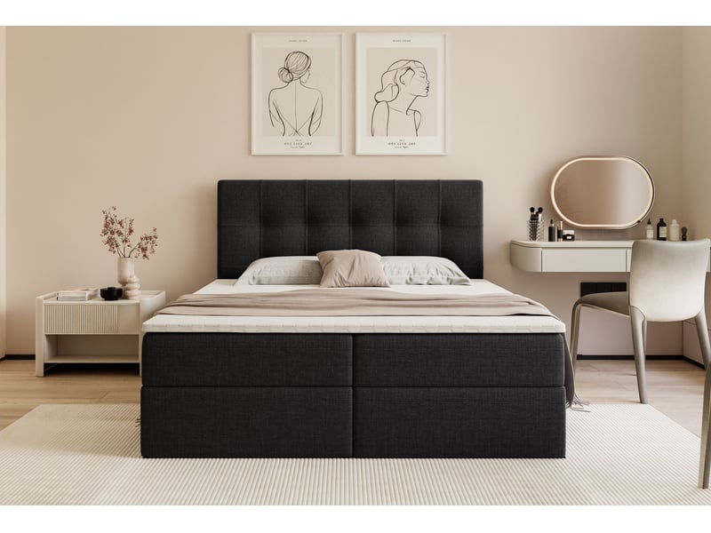 Lit coffre venus - 160x200 cm - avec matelas et surmatelas - tissu tressé - noir VENUS - Conforama D