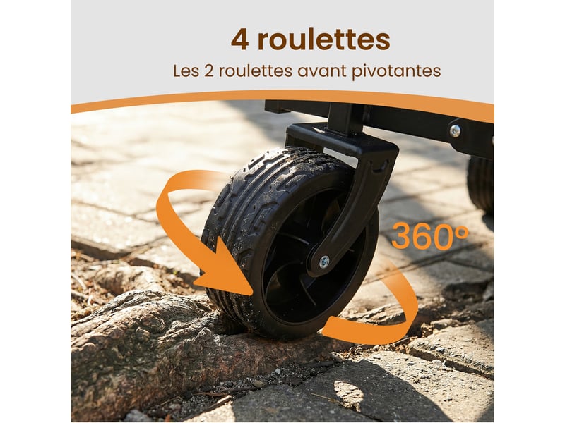 Chariot pliable, 4 roues renforcées, chariot de jardin, grande capacité 150l, extérieur, bleu  - Conforama E