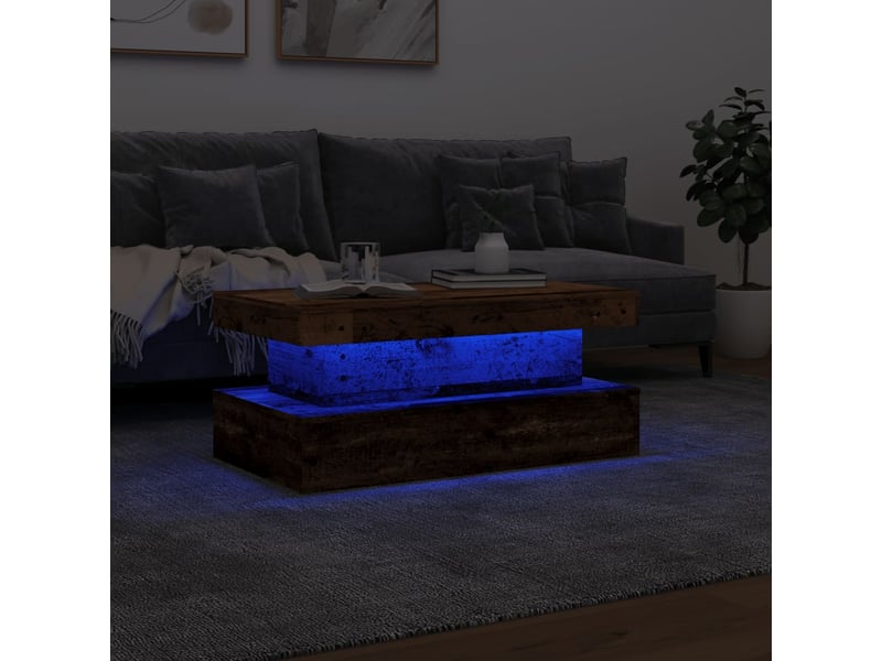  Table basse | table d'appoint salon avec lumières led vieux bois 90x50x40 cm  - Conforama E