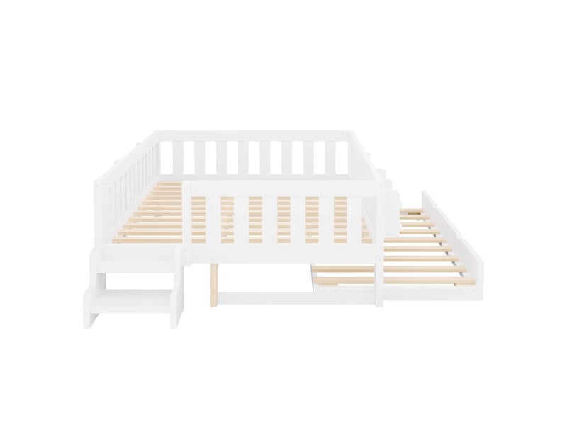  Lit gigogne enfant 140x200 cm blanc, bois, couchage d’appoint coulissant, avec sommier à lattes IKSETERA TRADING LTD - Conforama D